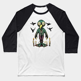 Creepy Scary Bird Bats Candles October 31st Horror Baseball T-Shirt